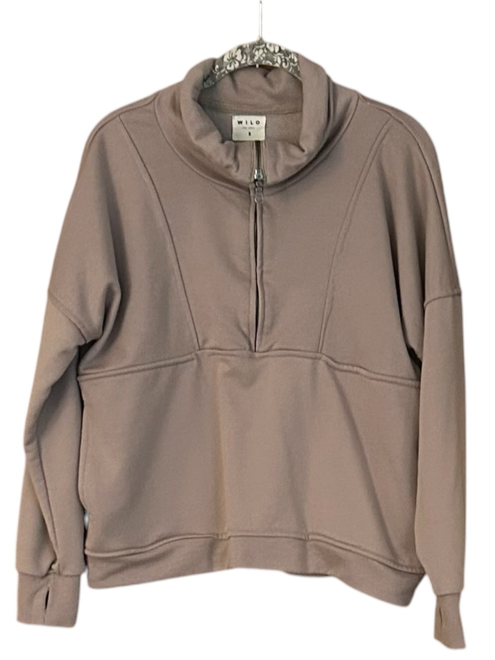 WILO the Label Half Zip Pullover Sweatshirt Mushroom Taupe Scuba Oversized Size - Picture 3 of 8